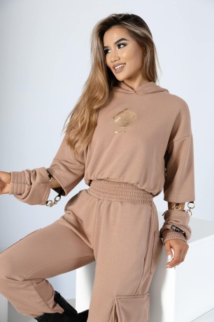 Przejdź do produktu Bluza ozdobne łańcuszki jasny brąz 